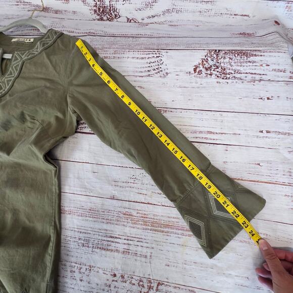 Shukr Tunic Shirt Womens M Olive Green Embroidered Long Sleeve Modest Cotton Top - Picture 13 of 14